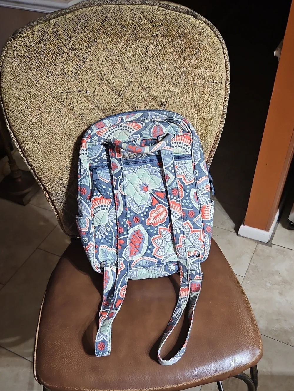 Vera Bradley Normadic Floral Quilted Backpack Bag Purse Gray Blue Green Red